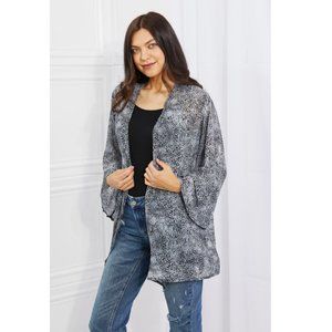 Full Size Snake Print Chiffon Kimono Gray Casual Loose Fit Soft Cardigan